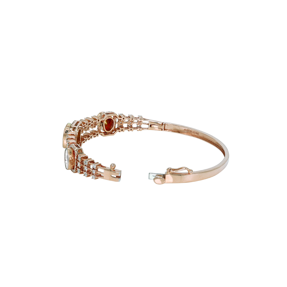Rose Gold Polki Bangle with Diamond Halos and Lattice Design